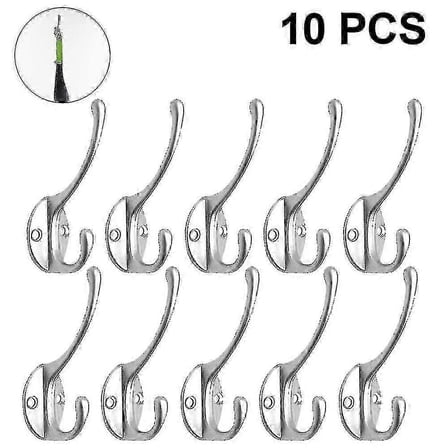 10 Pack Rustic Coat Hooks Wall Mounted Heavy Duty Double Hooks Retro s202412121009Silver