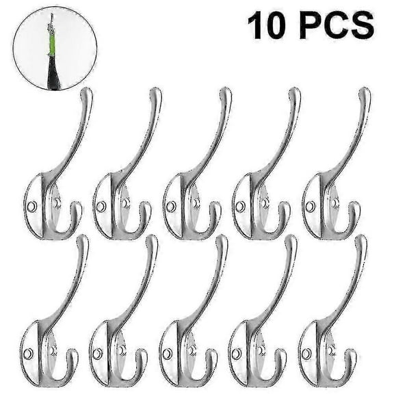 10 Pack Rustic Coat Hooks Wall Mounted Heavy Duty Double Hooks Retro s202412121009Silver