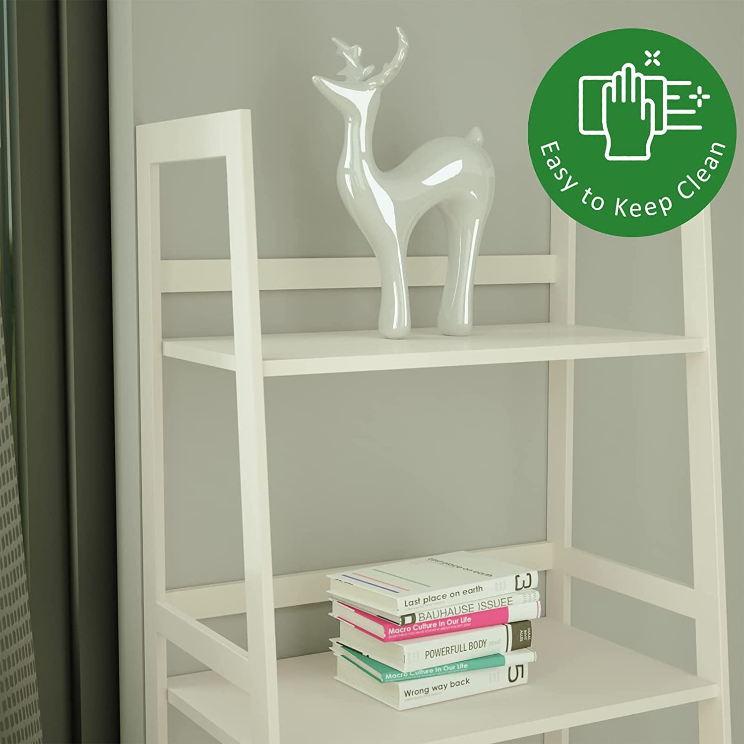Kadyn 5-shelf Ladder Bookcase, Plant Flower Stand, Freestanding Bamboo Frame Storage Rack Shelf, White
