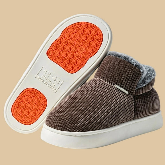 HaoXun Men's Casual Versatile Fleece-Lined Home-Use Thickened Warm Slippers - Stylish High-Top Slippers for Fall and Winter Indoor and Outdoor Use