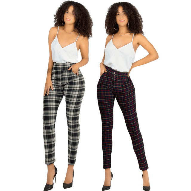 Set De 2 Leggings Elegantes Jegging Mujer a Cuadros Stretch Looks Formal y Casual Mayón y Mallones Mayón Mallones