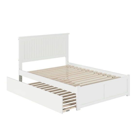 Nantucket Full Platform Bed with Flat Panel Foot Board and Full Size Urban Trundle Bed Bed in White