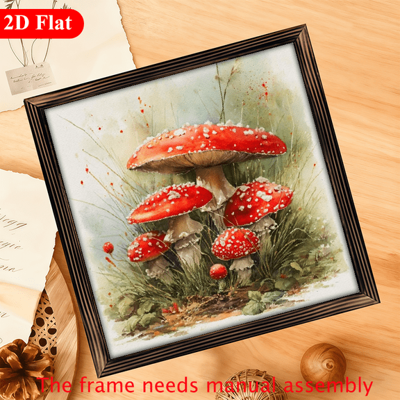2D Flat, 1pc Whimsical Enchanted Forest with Giant Mushrooms 12x12inch - Vintage Style Wooden Wall Art, Rustic Halloween Decor for Bathroom, Cafe, Bar, Farmhouse, Garage - Perfect Holiday Gift,