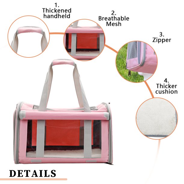 Bolsa De Transporte Para Mascotas Transportín para perros y gatos, bolso transpirable para mascotas con cremalleras de seguridad (rosa) Likrtyny Libre de BPA