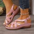 thumbnail image 4 of SACFOF Women's Beach Criss Cross Low Wedge Shoes Summer Dressy Platform Flats Buckle Ankle Strap Open Toe Wedges Walking Comfy Casual Buckle Sandals, 4 of 6