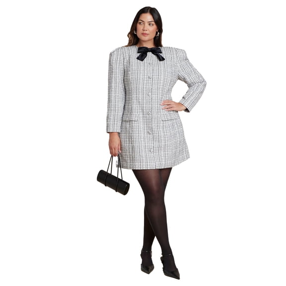 ELOQUII Women's Plus Size Tweed Mini Dress With Bow