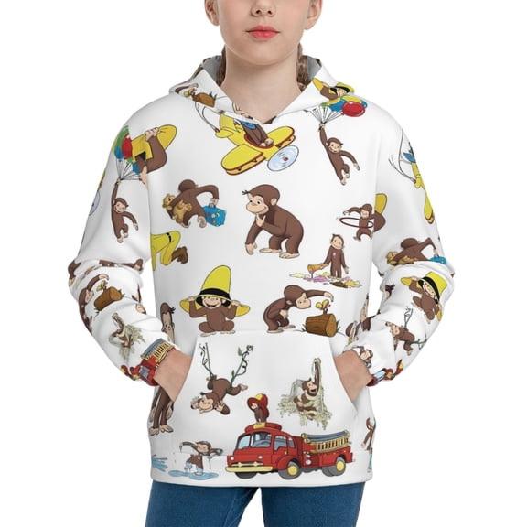 Curious George Boys' Hoodie Realistic 3d Print Graphic Hooded Sweatshirts With Drawstring