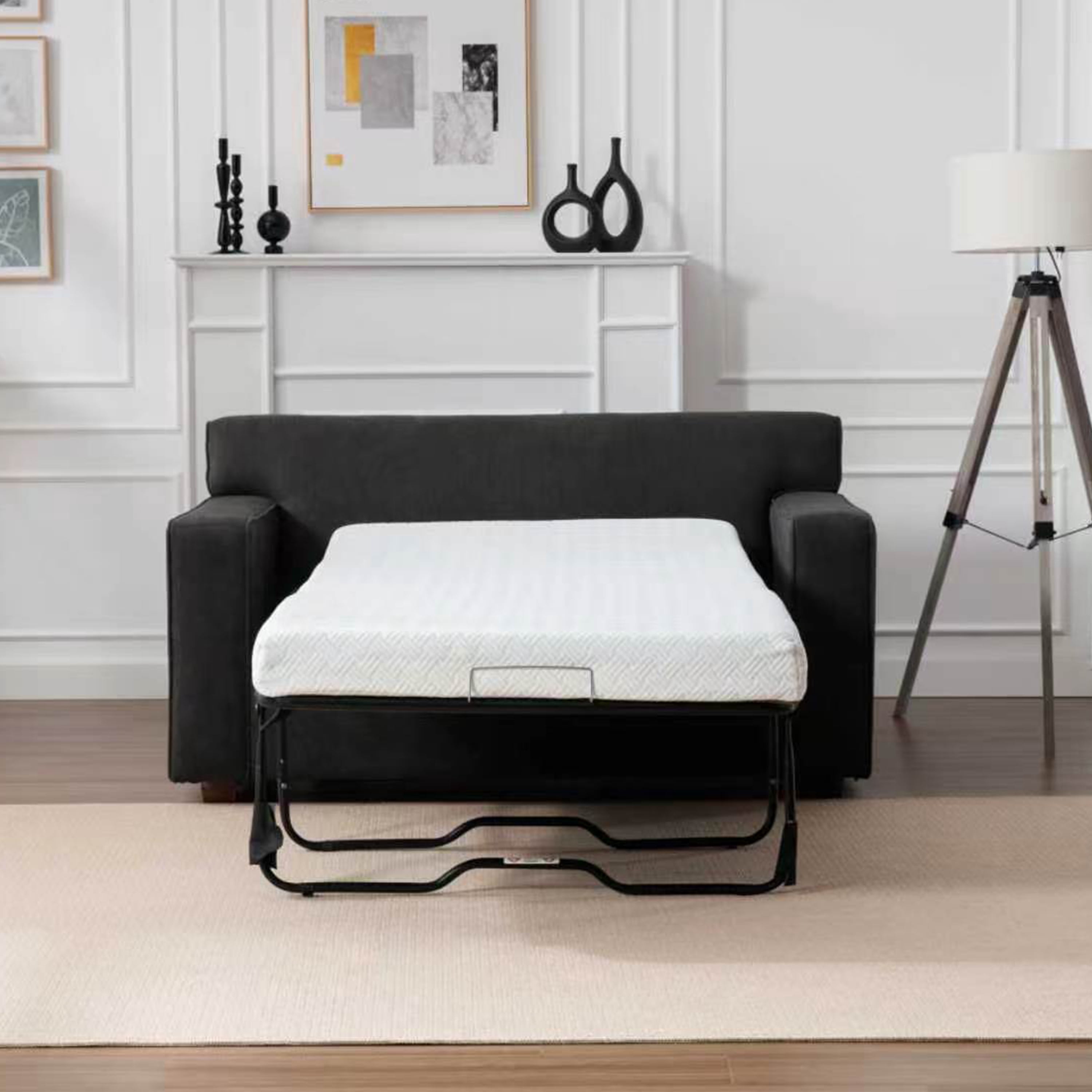 60" Modern Sleeper Chair Bed with Pull Out Twin Mattress & Pillows, Gray