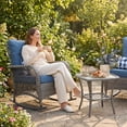 thumbnail image 4 of Techmilly 3-Piece Outdoor Rocking Chairs, Wicker Patio Furniture with Thickened Cushions and Table for Porch (Blue), 4 of 12