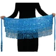 thumbnail image 1 of Sonducket a la cadera de moda, bufanda Retro con borlas, hermosa envoltura multicolor, ropa de baile, diamantes de imitación brillantes, disfraz Prendas para la parte inferior del cuerpo Lago azul, 1 of 6
