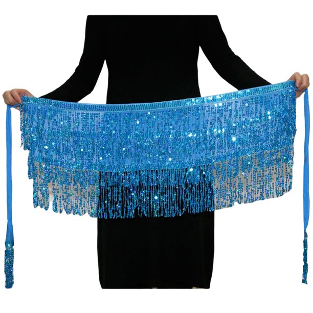 Guardurnaity a la cadera para danza del vientre a la moda, faldas con borlas, multicolor, hermosa lentejuela, diamantes de imitación brillantes, Prendas para la parte inferior del cuerpo Lago azul Guardurnaity AP012243-05