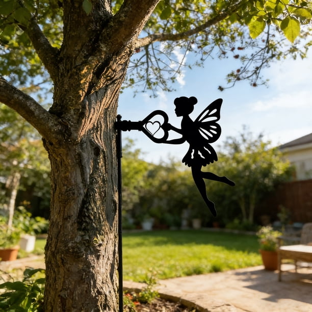 Adorno para valla de jardín | Estaca decorativa de metal para patio | Adorno de pared exterior con diseño de llave en forma de corazón