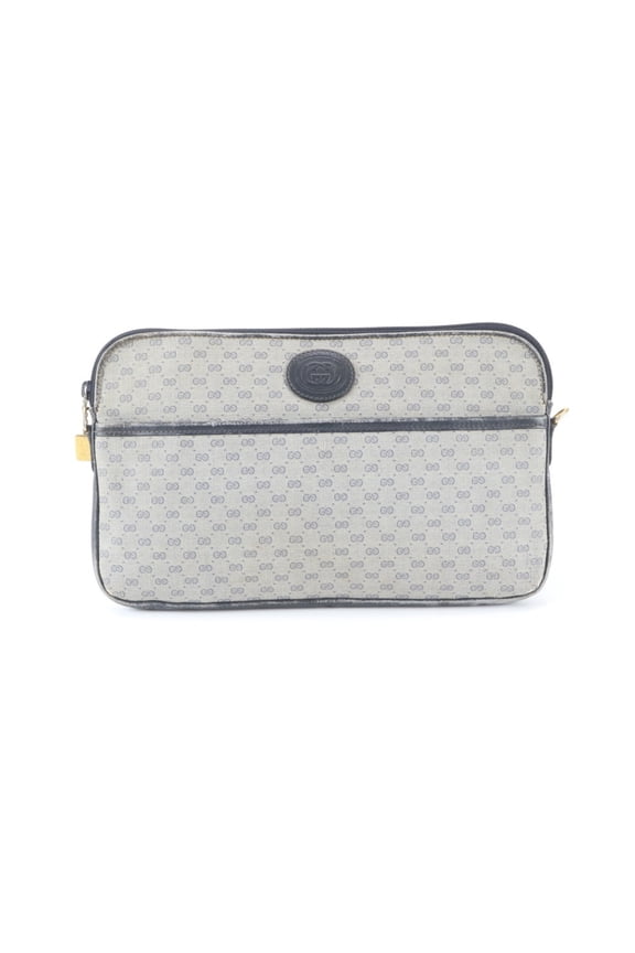 Pre-Owned Gucci Micro GG Leather Second Bag Clutch Handbag Pouch Navy Blue Brand Men's