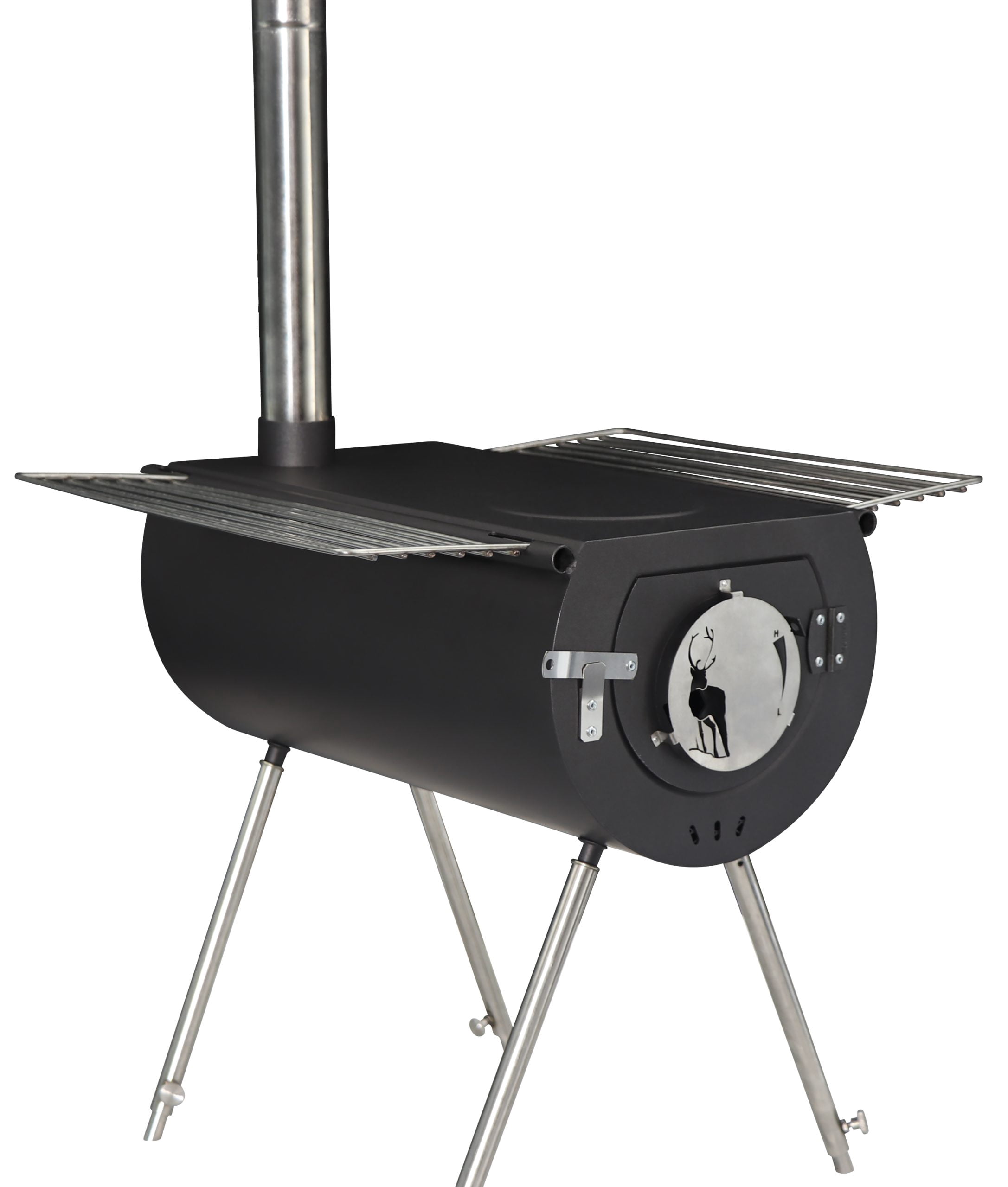 Camp Chef Alpine Heavy Duty Zylinder-Holzofen – Komplett-Set Für Wandzelte & Camping. Inkl. Kaminrohr, Rost, Dämpfer & Regal!