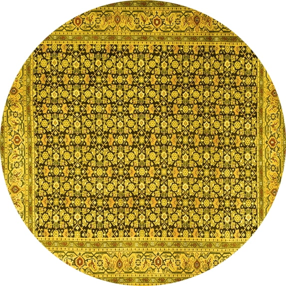Ahgly Company Machine Washable Indoor Round Persian Yellow Traditional Area Rugs, 7' Round