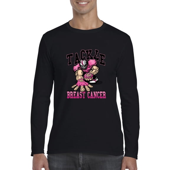 Tackle Breast Cancer Awareness Support Gift for Cancer Survivor Friend Family Softsyle Long Sleeve Men's T-Shirt Tee