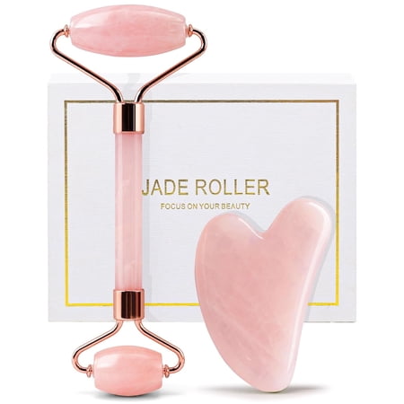 CozyNestFinds Face Massager Rose Quartz Face Roller & Gua Sha Facial Tool Set, Muscle Tension Relief, Skin Care Gifts for Woman/Men, Skin Care Gifts