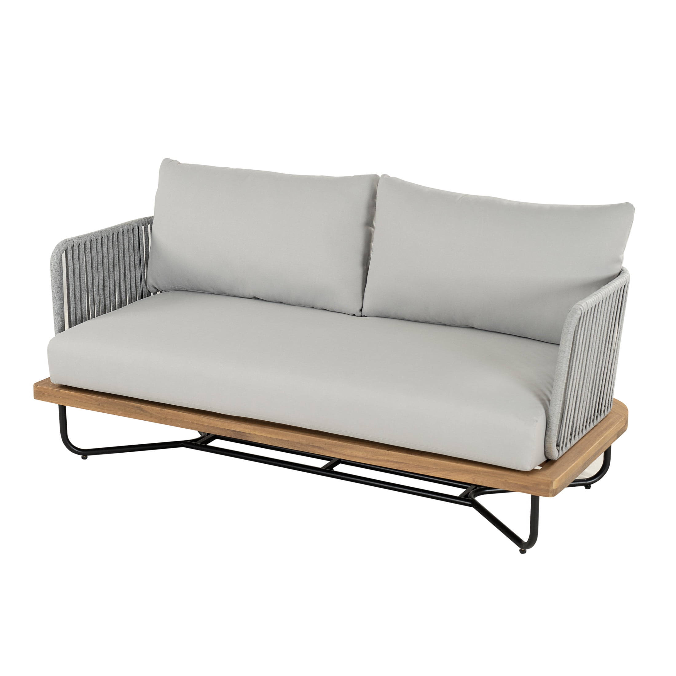 Christopher Knight Home 4-Piece Outdoor Conversation Sofa Set with Coffee Table, Gray Rope, Gray Cushion