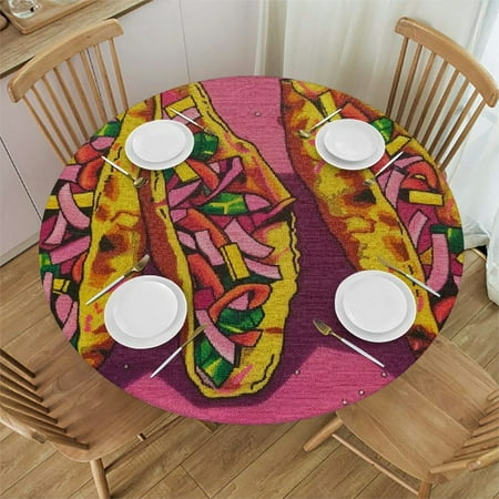

Orinice Tacos Round Table Cover Stain Resistant Washable Indoor Outdoor Tablecloth Kitchen Dining Wedding Parties Full Width Single-Sided Printing 100% Polyester Fiber 54-58