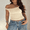 Apricot, variant on Women's Casual Short Sleeve Asymmetric Shoulder Colorblock Top