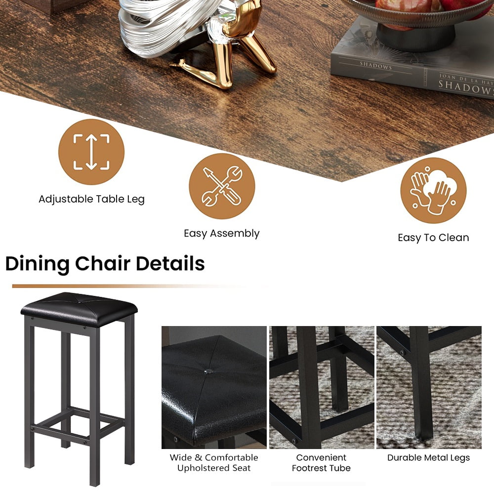 Counter Height Table Set of 5, Breakfast Bar Table and Stool Set, Minimalist Dining Table with Backless Stools, Wood Top Pub Table & Chair Set for Kitchen Apartment Bistro - Space Saving