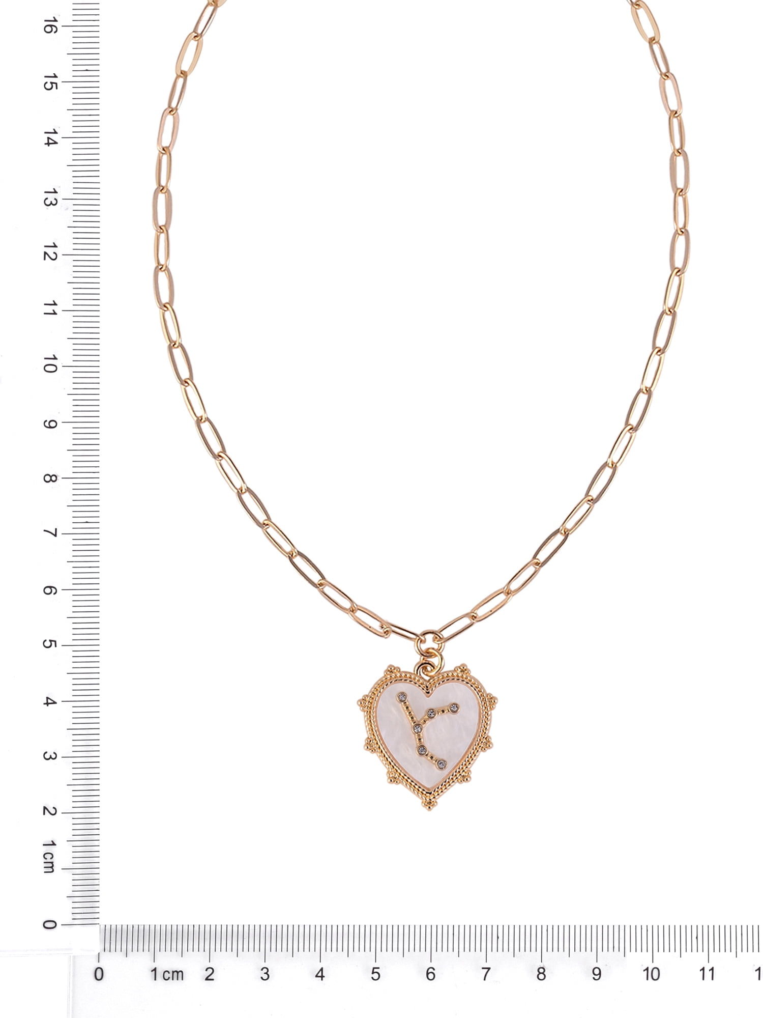 Time and Tru Women's Oval Link Chain Heart with Stone and Inset Constellation "Virgo" Goldtone Reversible Necklace
