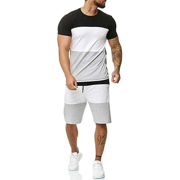 Floenr Mens T Shirts,Men 2 Piece Casual O-Neck Short Sleeve Tee Shirts And Fit Sport Shorts Set