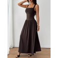 thumbnail image 6 of Petite Womens Brown Solid Square Neck Ruched Flared Maxi Dress For Spring Summer, 6 of 8