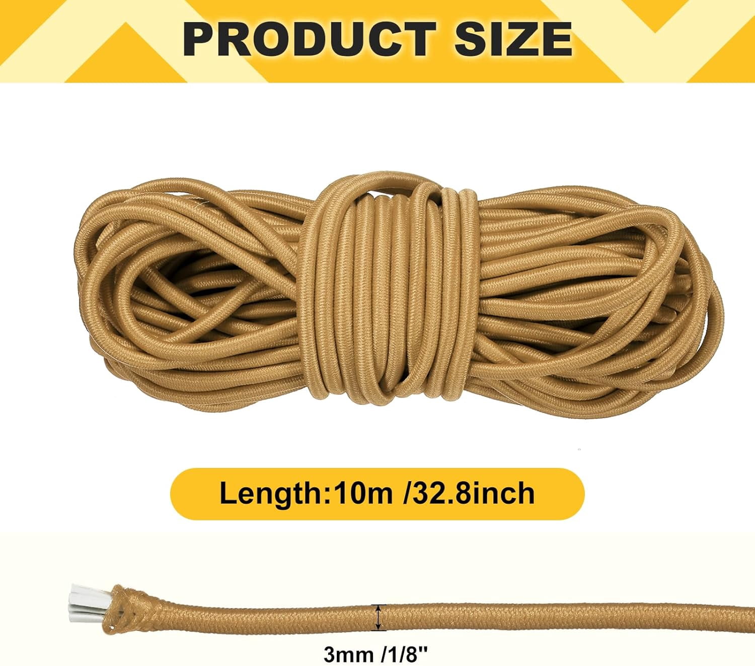 MKEUDQ-Elastic Bungee Cord, 1/8" x 32' Heavy Duty Polyester Bungee Shock Cords Kayak Stretch String Rope for Kayak Strap Tarp Tie Boating Tent Camping DIY Craft, Dark Yellow