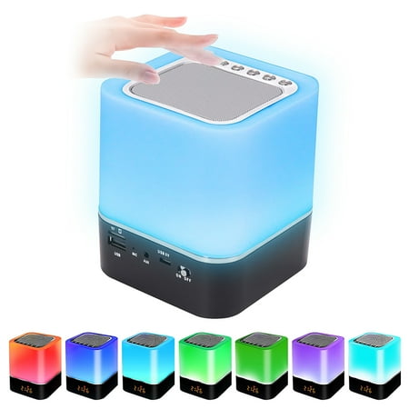 

Bluetooth Speaker Night Lights 5 in 1 Bedside Lamp with Bluetooth Speaker 12/24H Digital Calendar Alarm Clock Touch Control & 4000mAh Battery Music Player