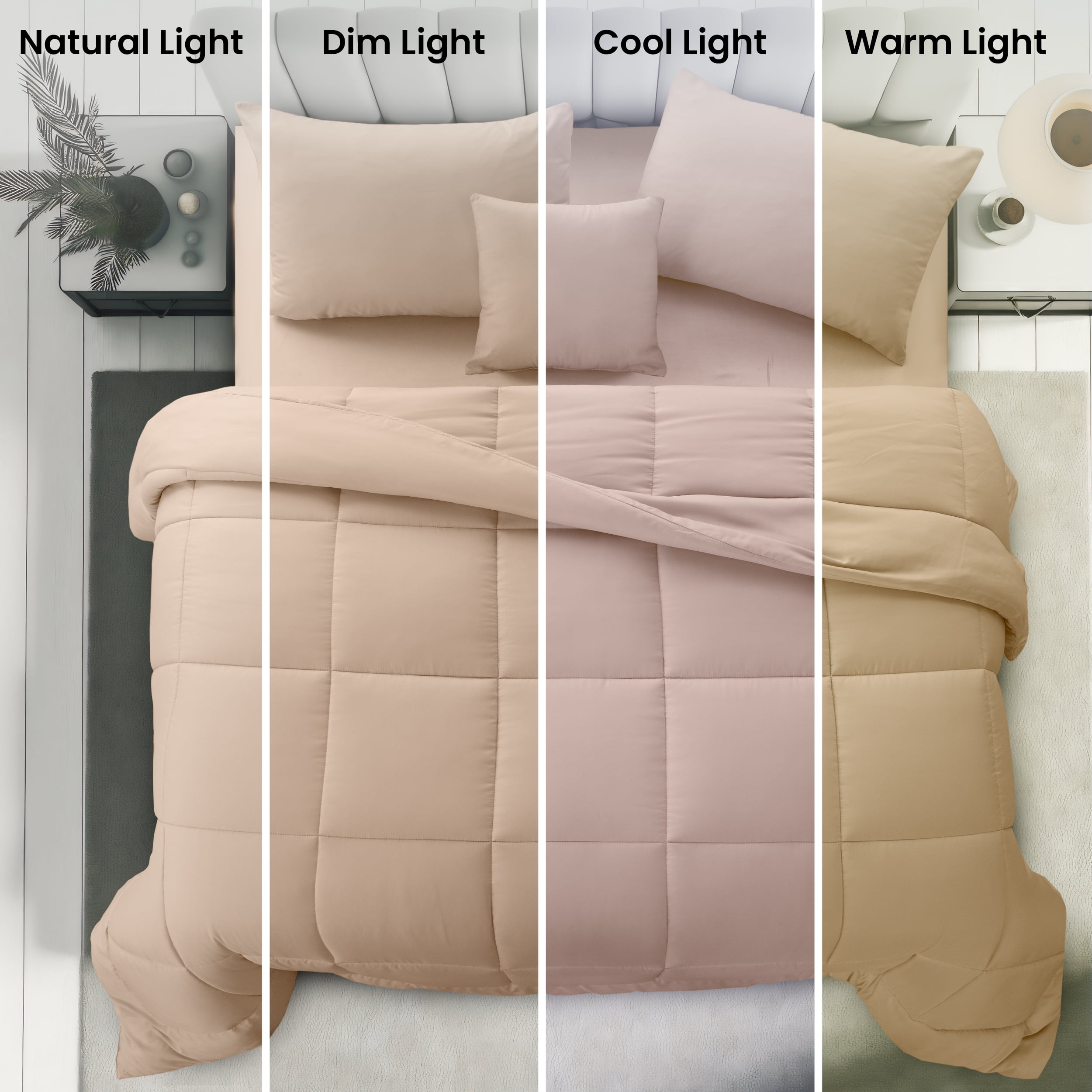 Lux Decor Twin Comforter Set 4 Piece - Ultra-Soft All-Season Bedding Set Includes Down Alternative Comforter, Pillow Sham, Decorative Cushion & Bed Skirt (Beige)