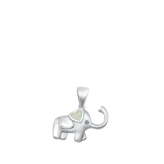 Sterling Silver White Simulated Opal Elephant Pendant Love Heart Charm 925 Jewelry Female Unisex