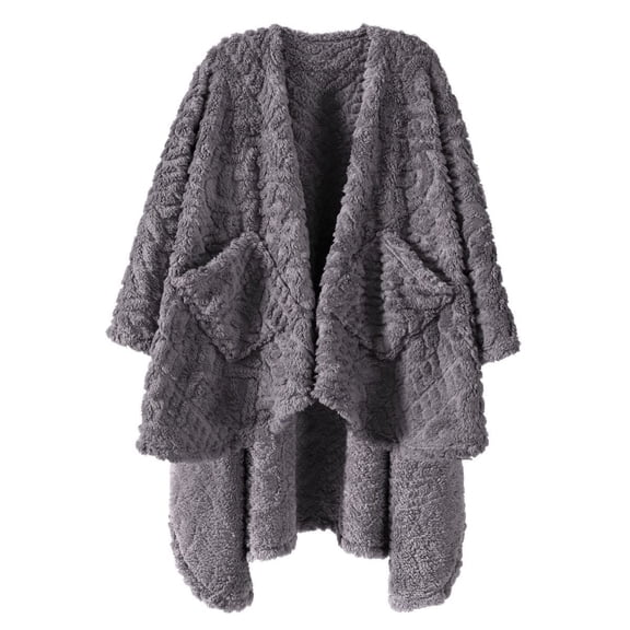 Walensee Wearable Blanket Sherpa Fleece Blanket, Fuzzy Super Soft Plush Shawl TV Throw Blanket with Pockets, Fluffy Warm Cozy Cape Wrap for Women Adults (Dark Grey, 59 x 63)