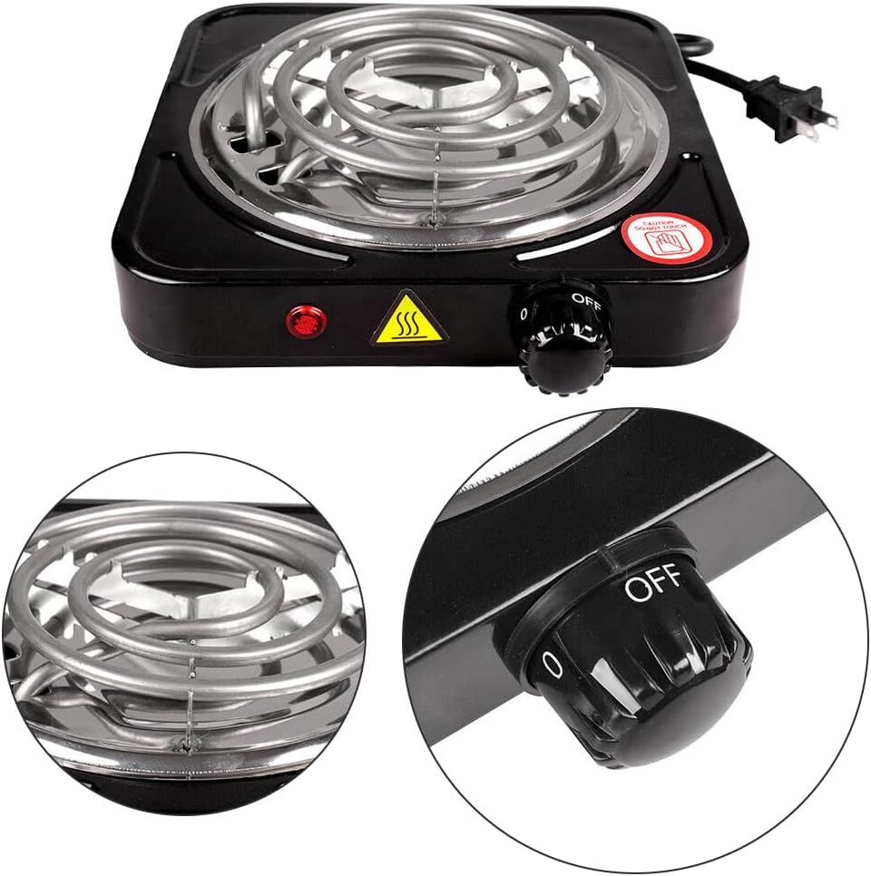 1000W Electric Single Burner, Portable Electric Hot Plate Cooktop Cookers, 5 Level Adjustable Temperature Stove Burner for Home Dorm Camping Cooking, Black