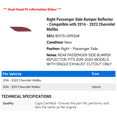 thumbnail image 2 of Right Passenger Side Bumper Reflector - Compatible with 2016 - 2022 Chevy Malibu 2017 2018 2019 2020 2021, 2 of 2