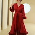 thumbnail image 6 of Arlun Valentine's Day Satin Robes for Women Sheer Long Sleeve Fuzzy Trim Kimono Robe Fashion Lightweight Comfy Long Wrap Nightgown Bathrobe Pajamas Sleepwear Red L, 6 of 8