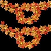 2 Pack Fall Decor Thanksgiving Decorations Lighted Fall Garland Maple Leaves for Home Porch Front Door Table Mantle Indoor Outdoor String Lights Garland Autumn Harvest Party Halloween Decor, 11.8Ft 40