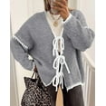 thumbnail image 3 of PRETTYGARDEN Women's Tie Front Bow Cardigan Sweaters Chunky Knit Long Puff Sleeve Trendy Fall Winter Jacket Coats, 3 of 10