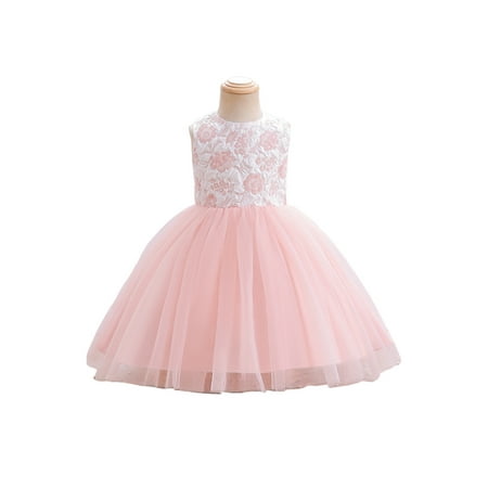 

elfinBE Baby Toddler Girl Elegant Sleeveless Princess Lace Mesh Gauze Puffy A-line Dress 6-24M 2-3T