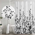 thumbnail image 5 of Grey Botanical Shower Curtain, Waterproof Shower Curtains for Bathroom, Dragonfly Flower Leaf Retro Ink Style Washable Fabric Bathtub Curtain Set Bath Decor with 12 Hooks 72"x78", 5 of 8