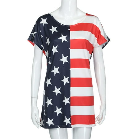 Female Ladies Print American Flag Attractive Mini Dress S