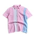 thumbnail image 2 of Mens Knit Shirts Short Sleeve Button Down Casual Shirt Vintage Old Money Textured Stripe Polo Shirts Vacation Beach Tops Size 2XL Pink, 2 of 5