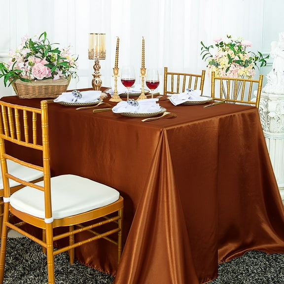 Wedding Linens Inc. 54" x 108" Satin Rectangular Table Cover Tablecloth - Cognac