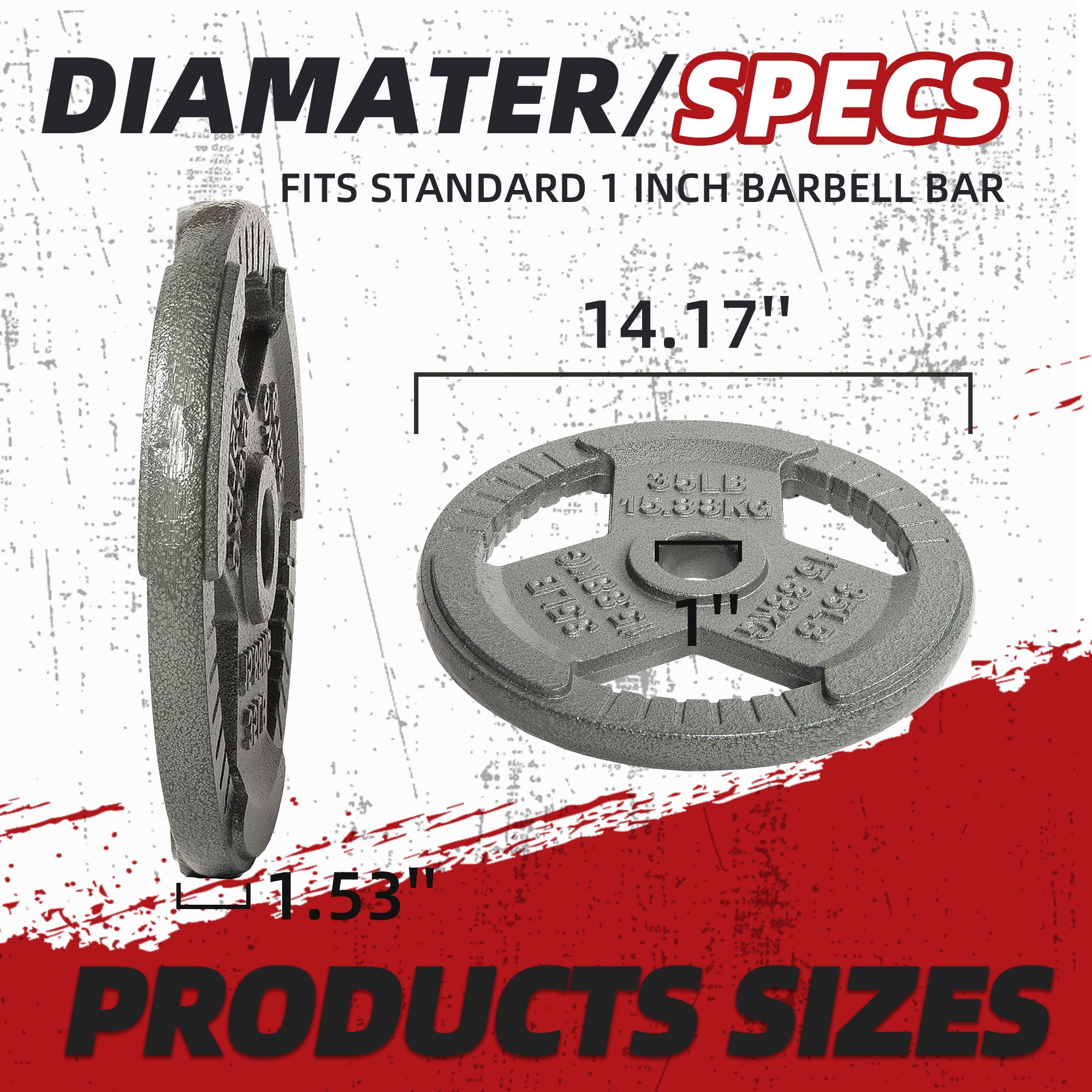 BalanceFrom Cast Iron Weight Plates，1-Inch or 2-Inch Center Hole, Multiple Sizes & Sets Available，for Strength Training & Weightlifting