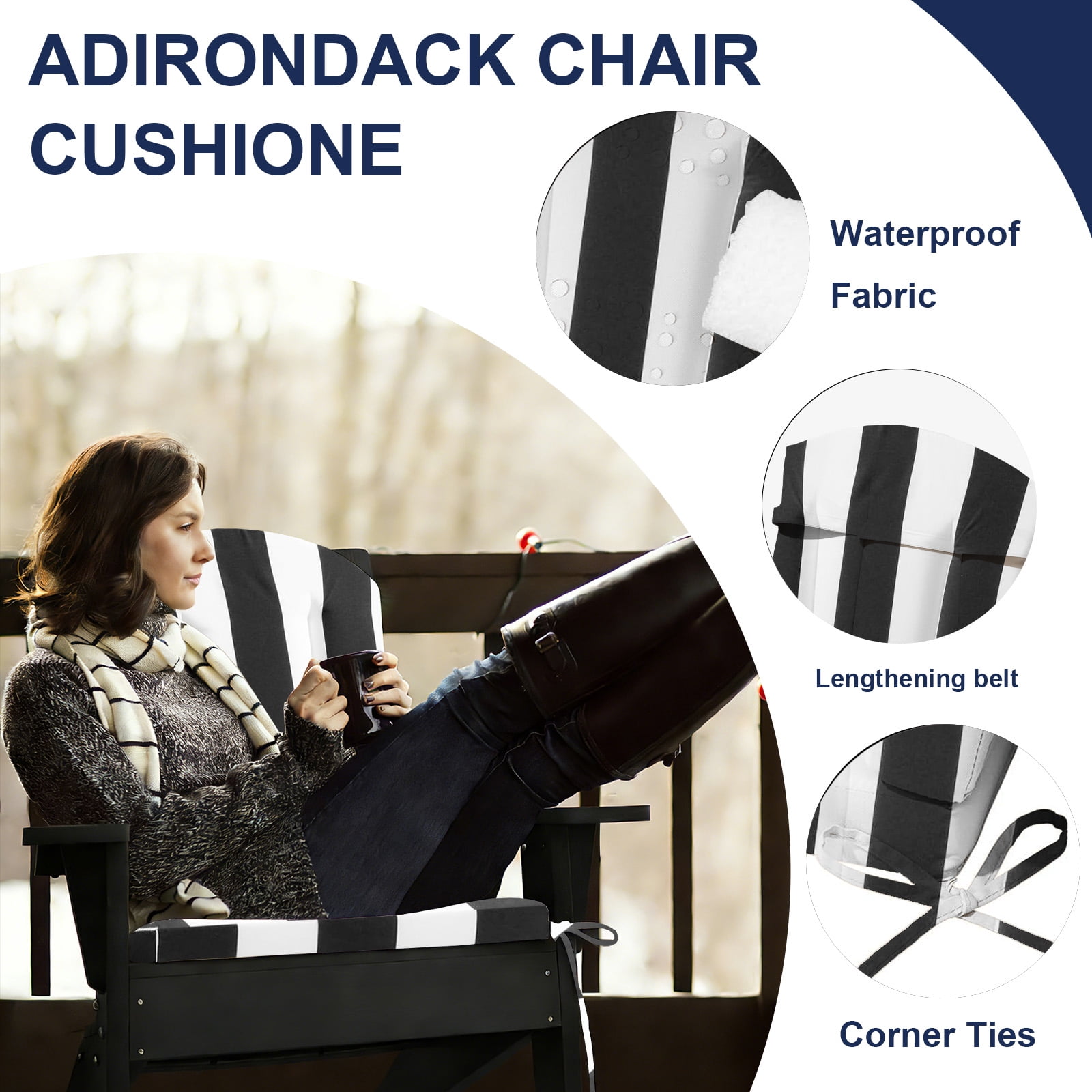 Outdoor Adirondack Chair Cushion, 50”x20” High-Back Rocking Chair Pad, Waterproof Patio Furniture Cushion for Indoor & Outdoor Use