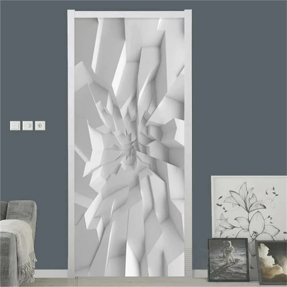 PVC Door Sticker Modern D Abstract Wallpaper Living Room Art Door Poster Waterproof Self-Adhesive Mu