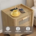 thumbnail image 4 of Fake Rattan 2 Drawer Nightstand with Charging Station, Drawer Slide Pre-Assembly, Nightstand for Bedroom, End Table, Sofa Side Table for Living Room, 15.5" D x 18.9" W x 21.7" H, O, 4 of 6