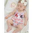 thumbnail image 6 of Infant Newborn Baby Girls Fourth of July Outfits Sleeveless Frill Smocked Romper + Headband Set Newborn Clothes, 6 of 9