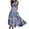 thumbnail image 2 of Summer Dresses for Women 2026 Trendy Sleeveless V Neck Empire Waist Floral Printed Flowy Maxi Dress Boho Beach Dress, 2 of 8
