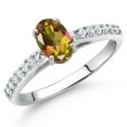 thumbnail image 2 of Gem Stone King 10K White Gold Mango Mystic Topaz and White Lab Grown Diamond Soitaire Engagement Ring for Women (1.38 Cttw, Oval 7X5MM, Gemstone Birthstone, Available in Size 5, 6, 7, 8, 9), 2 of 4
